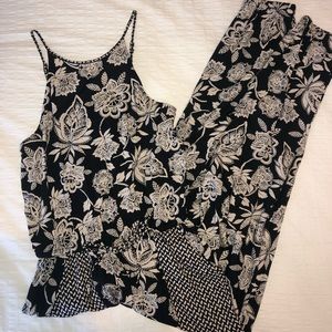 Black and Cream Floral Patterned Jumpsuit